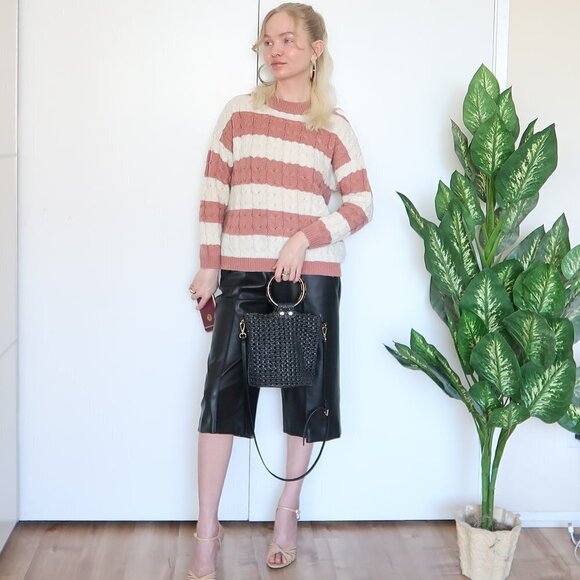 Mango Peach & White Cable Knit Chunky Sweater - Picture 5 of 13